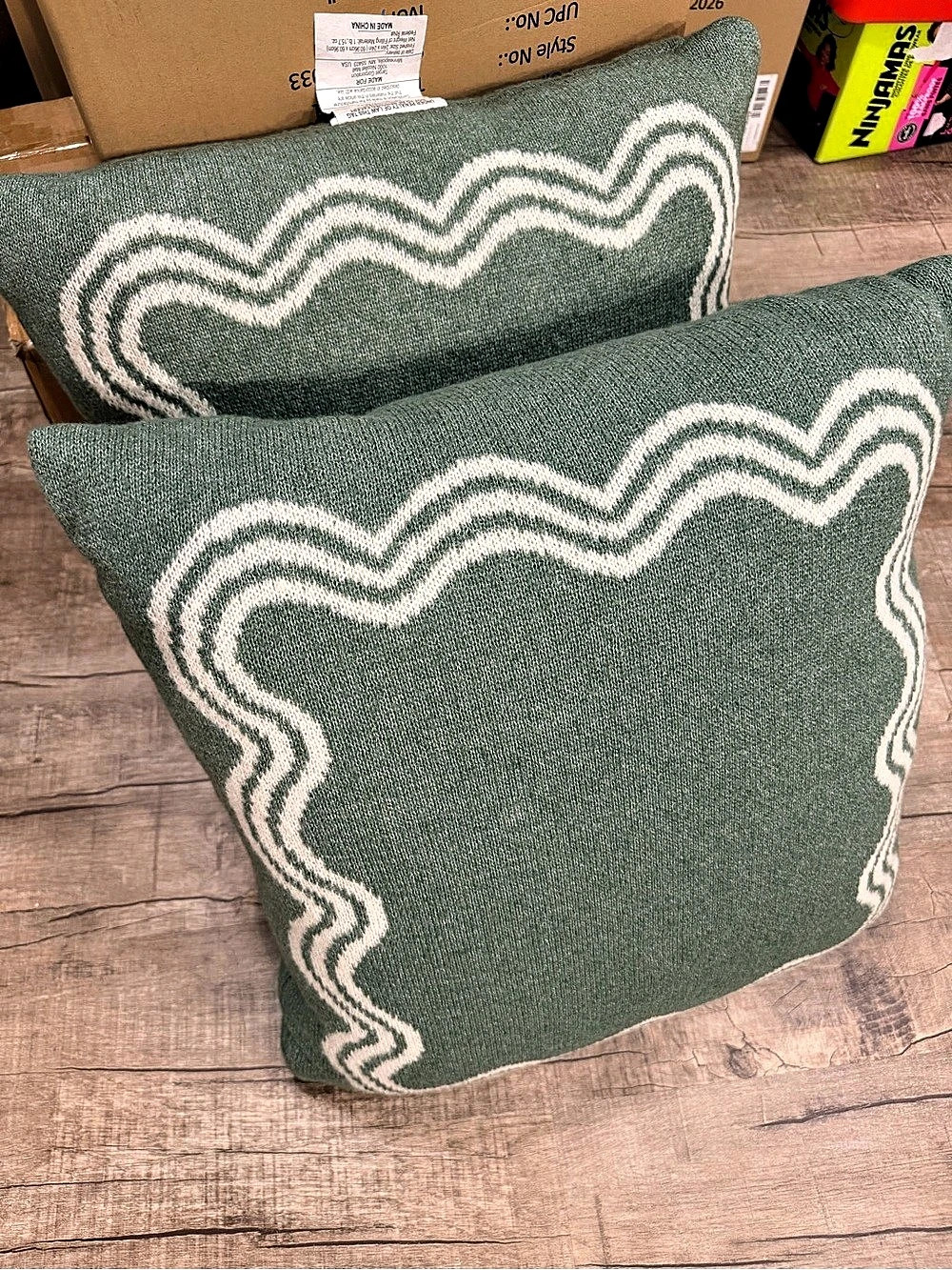2 Threshold Green & White Geometric Accent Pillows